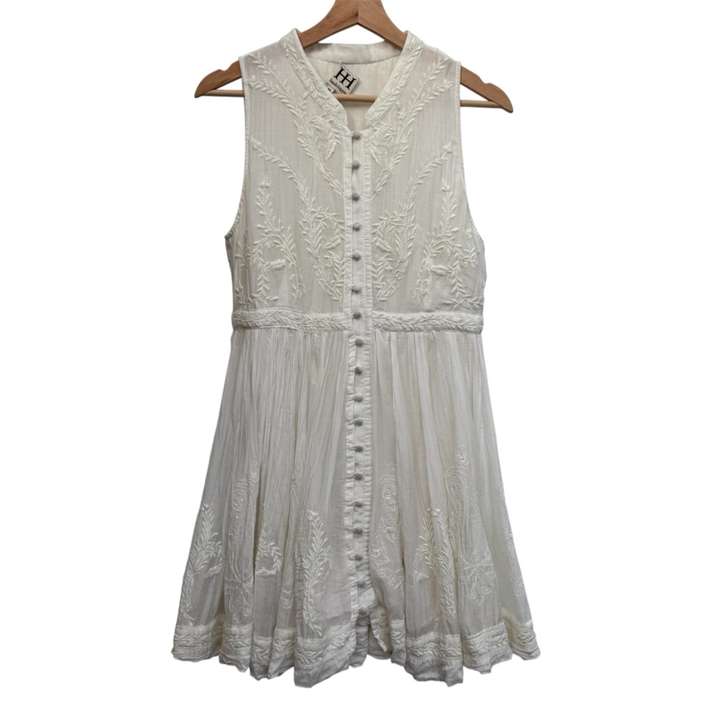 Haute Hippie 100% Silk Embroidered‎ Button Front Mini Dress Women Medium